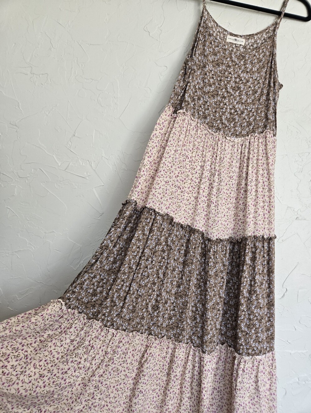 Natural Life Boho Floral Tiered Cream Green Kaia Dress L/XL - Picture 3 of 10